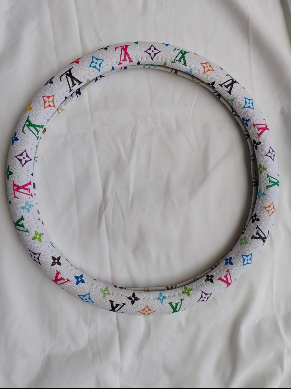 White Multicolor designer inspired Steering Wheel Cover